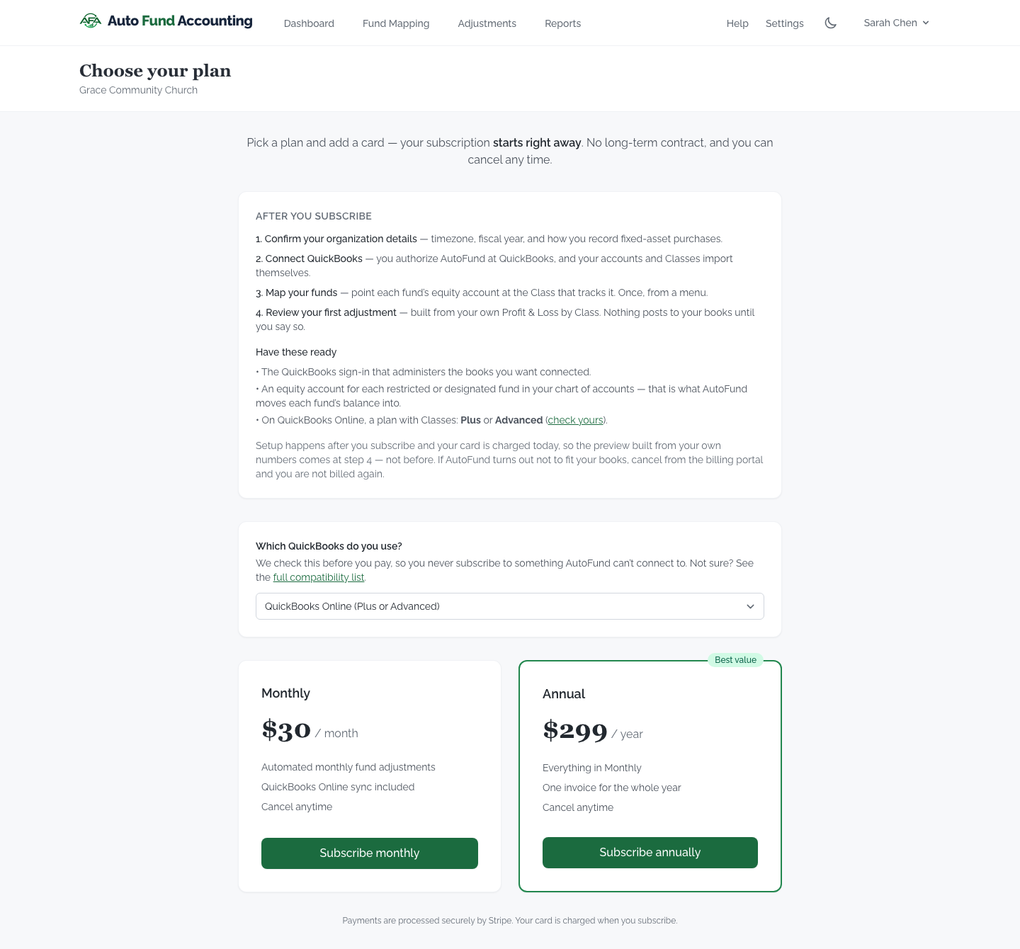 Choosing monthly or annual