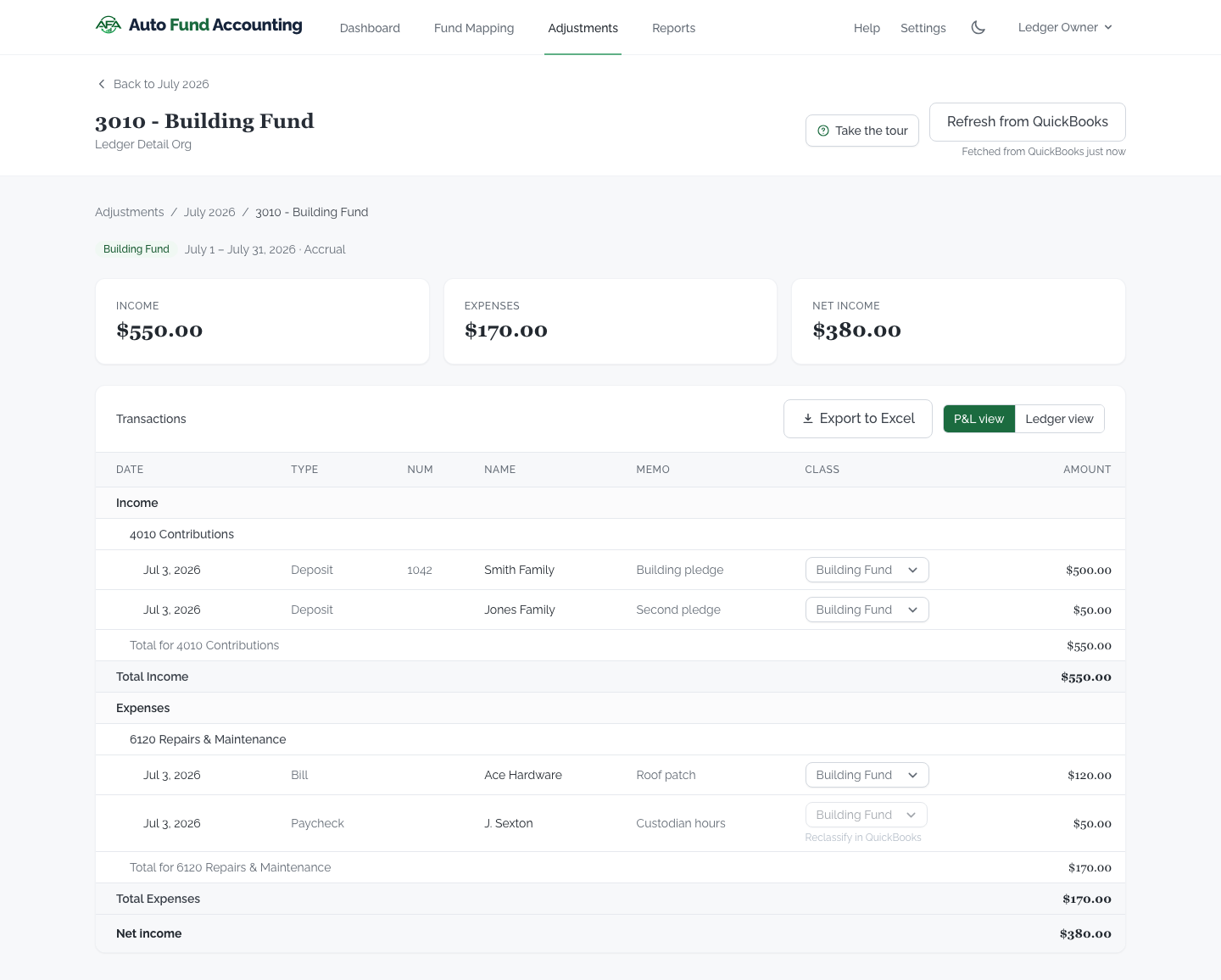 Drilling into a fund's transactions