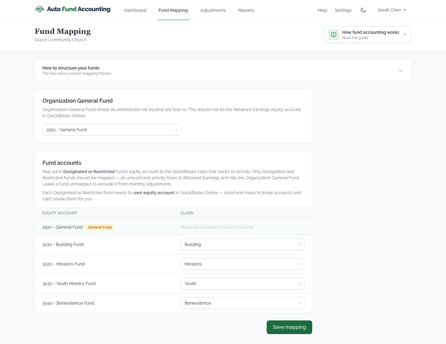 Editing your fund mapping